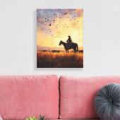 Cowboy Sunset Ride Silhouette Painting Leinwanddruck (Insitu (Wohnzimmer))