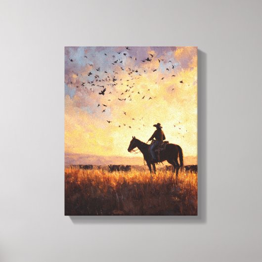 Cowboy Sunset Ride Silhouette Painting Leinwanddruck (Vorderseite)