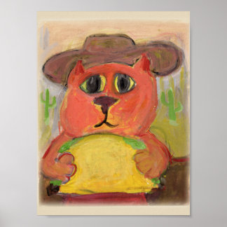 Cowboy Taco Cat Folk Malerei Western Art Poster
