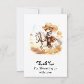 Cowboy Tales: Rustic Wild West Baby Shower Dankeskarte (Vorderseite)