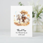 Cowboy Tales: Rustic Wild West Baby Shower Dankeskarte (Stehend Vorderseite)