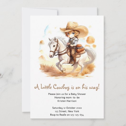 Cowboy Tales: Rustic Wild West Baby Shower Einladung (Vorderseite)