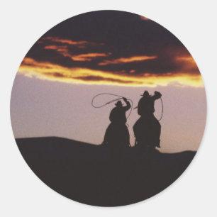 Cowboy-Team mit Lassoes Runder Aufkleber