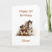 Cowboy Teddy Bär 1. Geburtstag Karte (Vorderseite)