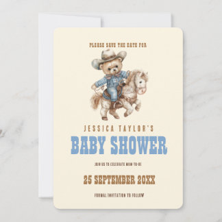 Cowboy Teddy Bär Baby Shower Save the Date