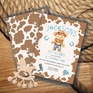 Cowboy Teddy Bear 1. Rodeo Kuh Muster Geburtstag Einladung
