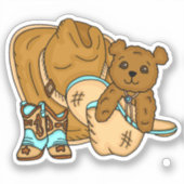 Cowboy Teddy Bear Boy's Teddy Bear Baby Shower Aufkleber (Vorderseite)