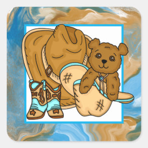 Cowboy Teddy Bear Boy's Teddy Bear Baby Shower Quadratischer Aufkleber