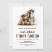 Cowboy Teddy Bear First Rodeo Birthday Party Einladung (Vorderseite)