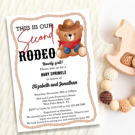 Cowboy Teddy Bear Rodeo Red Second Baby Sprinkle Einladung