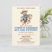 Cowboy Teddy Bear Wild West Baby Boy Dusche Einladung (Stehend Vorderseite)