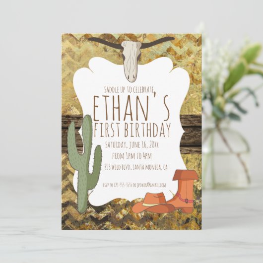 Cowboy Themed Birthday Einladung (Stehend Vorderseite)