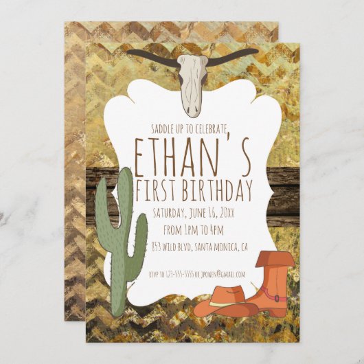Cowboy Themed Birthday Einladung (Vorne/Hinten)