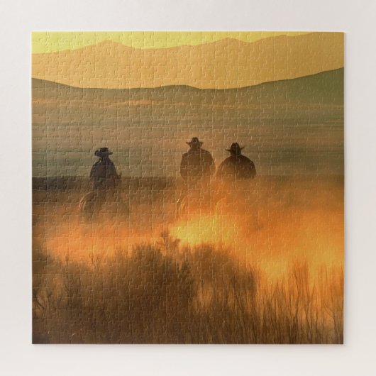 Cowboy-Trio: Berglandschaft. Puzzle (Vertikal)