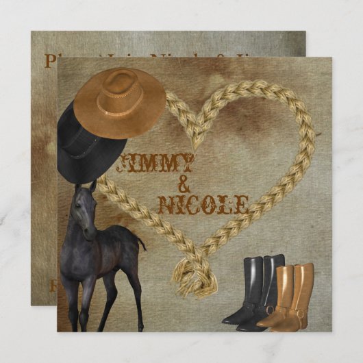 COWBOY u. Pferd-HOCHZEITS-EINLADUNG Einladung (Vorne/Hinten)
