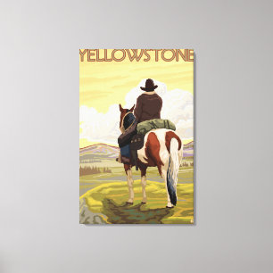 Cowboy u. Pferd - Yellowstone Nationalpark Leinwanddruck