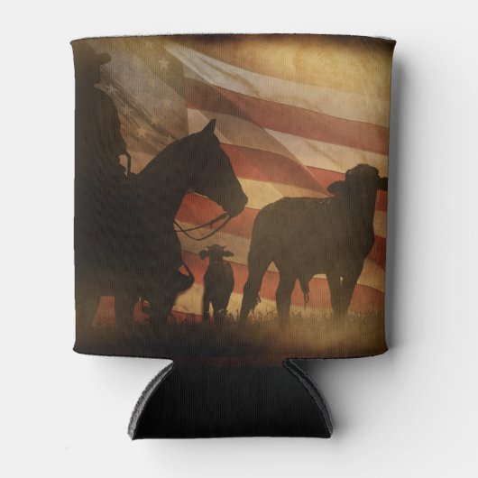 Cowboy und amerikanische Flagge gestört Can Cooler Dosenkühler (Vorderseite)