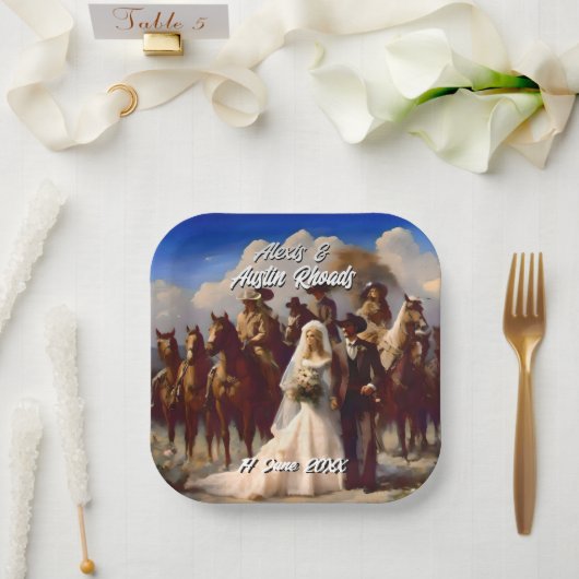 Cowboy und Bride Outdoor Hochzeit Pappteller (Hochzeit)