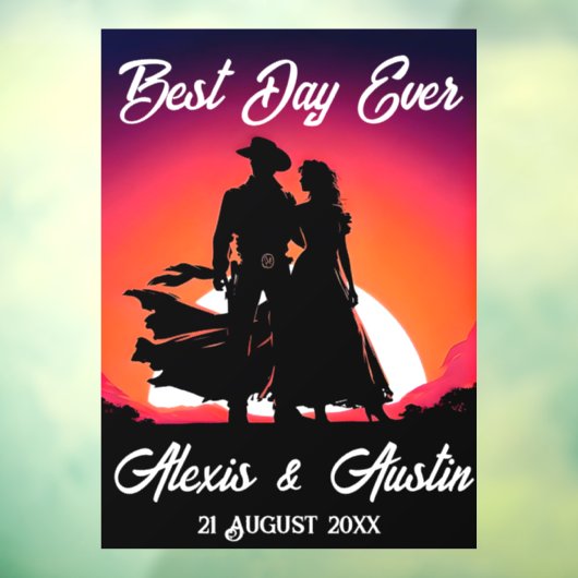 Cowboy und Britin bei sonniger Hochzeit Fensteraufkleber (Blatt 3)