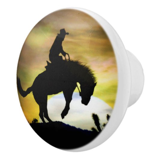 Cowboy und Bucking Horse Knobs and Puls Keramikknauf (Rechts)