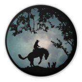 Cowboy und Bucking Pferde Vollmond Dekorpullis Keramikknauf (Vorderseite)