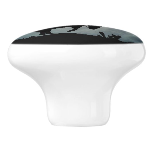 Cowboy und Bucking Pferde Vollmond Dekorpullis Keramikknauf (Seitenansicht)