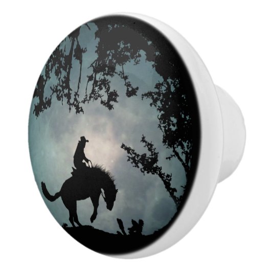 Cowboy und Bucking Pferde Vollmond Dekorpullis Keramikknauf (Rechts)
