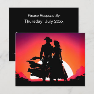Cowboy und Cowgirl bei Sonnenuntergang  RSVP Karte