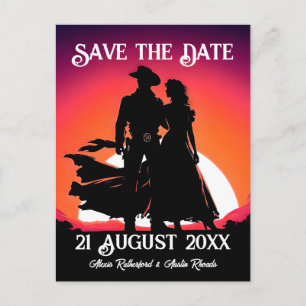Cowboy und Cowgirl bei Sonnenuntergang Termin vorm Postkarte