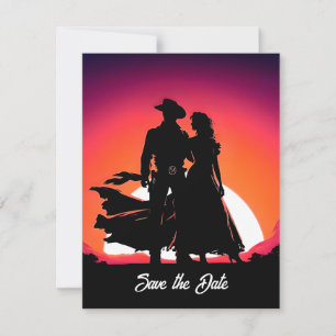 Cowboy und Cowgirl bei Sunset Save the Date Einladung