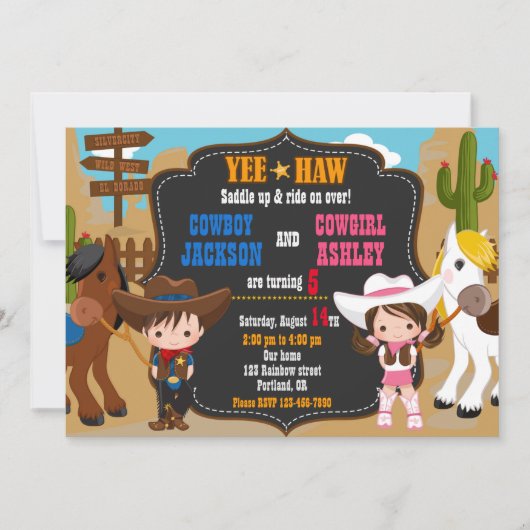 Cowboy und Cowgirl - Einladung Wilder Westen (Vorderseite)