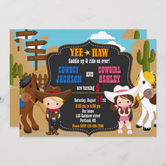 Cowboy und Cowgirl - Einladung Wilder Westen (Vorne/Hinten)