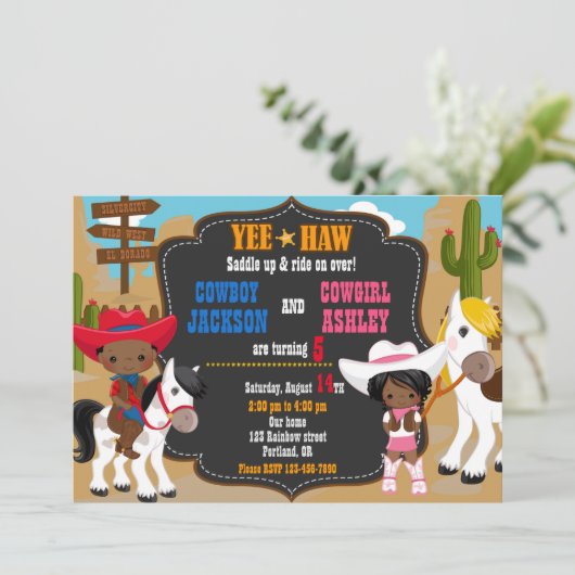 Cowboy und Cowgirl - Einladung Wilder Westen (Stehend Vorderseite)