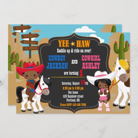 Cowboy und Cowgirl - Einladung Wilder Westen (Vorne/Hinten)