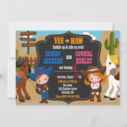 Cowboy und Cowgirl - Einladung Wilder Westen (Vorderseite)