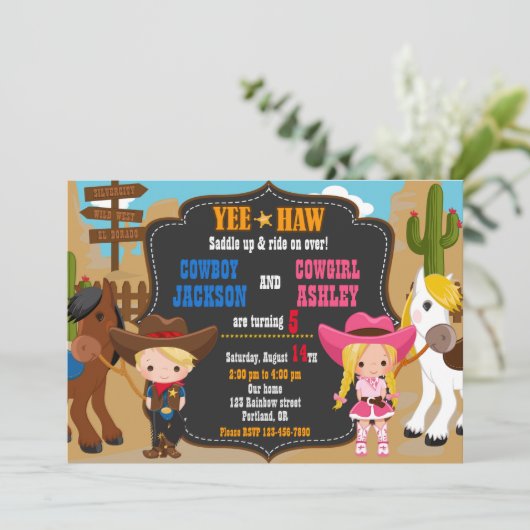 Cowboy und Cowgirl - Einladung Wilder Westen (Stehend Vorderseite)