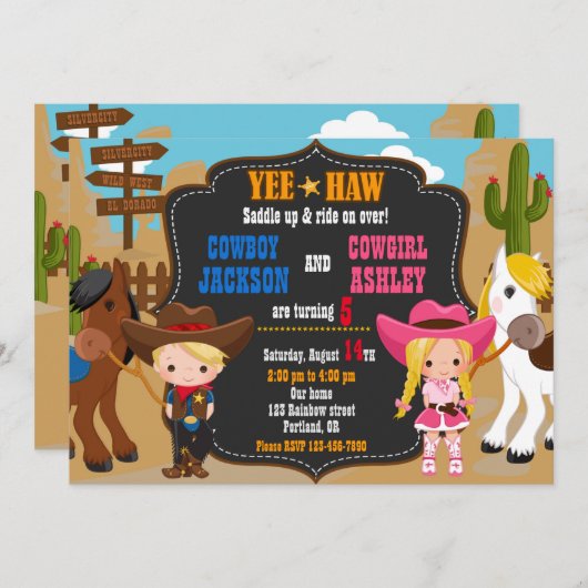 Cowboy und Cowgirl - Einladung Wilder Westen (Vorne/Hinten)
