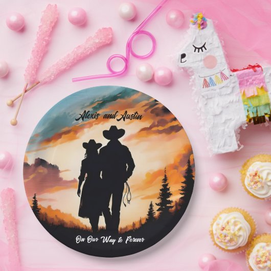 Cowboy und Cowgirl für immer Jubiläum Pappteller (Party)