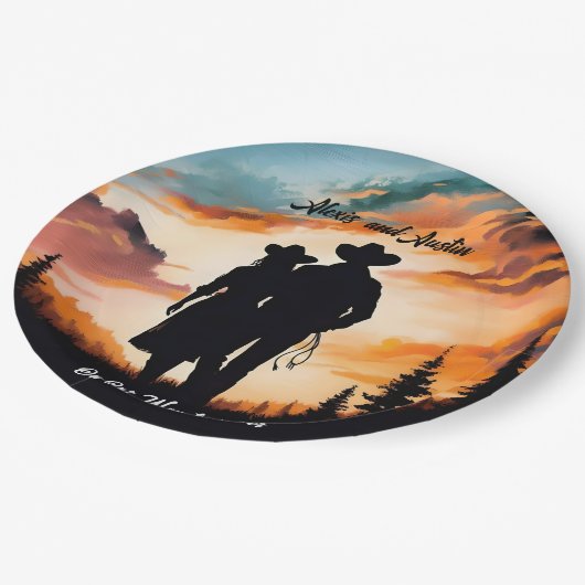 Cowboy und Cowgirl für immer Jubiläum Pappteller (Schrägansicht)