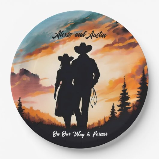 Cowboy und Cowgirl für immer Jubiläum Pappteller (Vorderseite)