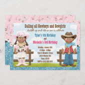 Cowboy und Cowgirl Gemeinsame Geburtstagsparty Einladung (Vorne/Hinten)