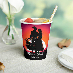 Cowboy und Cowgirl-Hochzeit in Silhouette Pappbecher