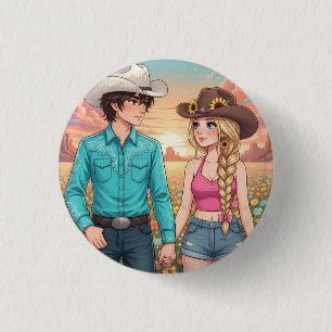 Cowboy und Cowgirl im Anime-Stil Button
