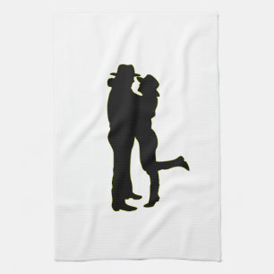 Cowboy und Cowgirl in der Liebe-Silhouette Geschirrtuch