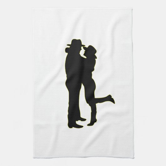 Cowboy und Cowgirl in der Liebe-Silhouette Geschirrtuch (Vertikal)