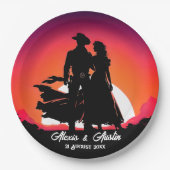 Cowboy und Cowgirl in Sundown Pappteller (Vorderseite)
