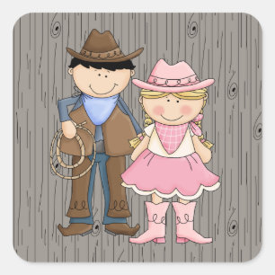 Cowboy und Cowgirl Quadratischer Aufkleber