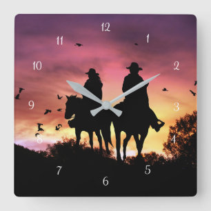 Cowboy und Cowgirl Romantic Quadratische Wanduhr