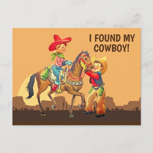 Cowboy und Cowgirl Save the Date Postcard Postkarte (Vorderseite)