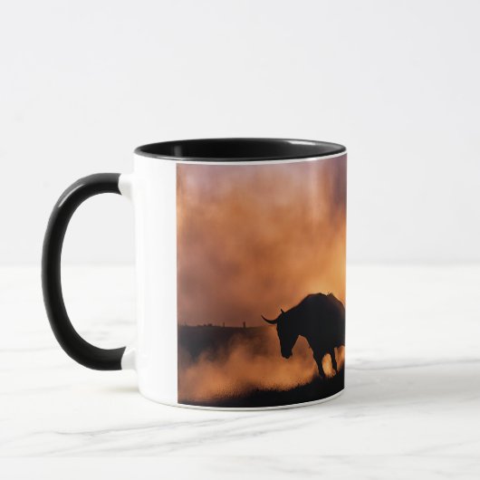 Cowboy und Cutting Pferd Steer Bull Sunset Tasse (Links)